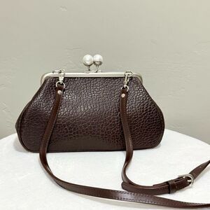 Multi Way Use Genuine Bison Leather Pearl Kisslock Clutch with 3 Strap Styles
